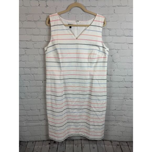 TALBOTS cotton white striped sleeveless bodycon sheath dress size 16 NWT - Picture 1 of 9